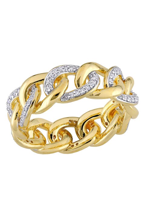 18K Yellow Gold Plated Sterling Silver Diamond Link Ring - 0.25 ctw.