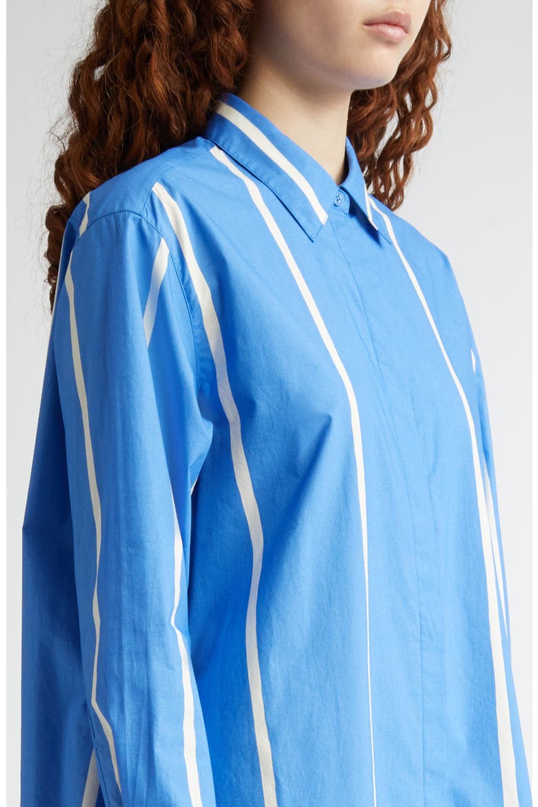 Runoelma Puhveli Stripe Long Sleeve Organic Cotton Poplin Shirtdress, Alternate, color, BLUE/ LIGHT YELLOW