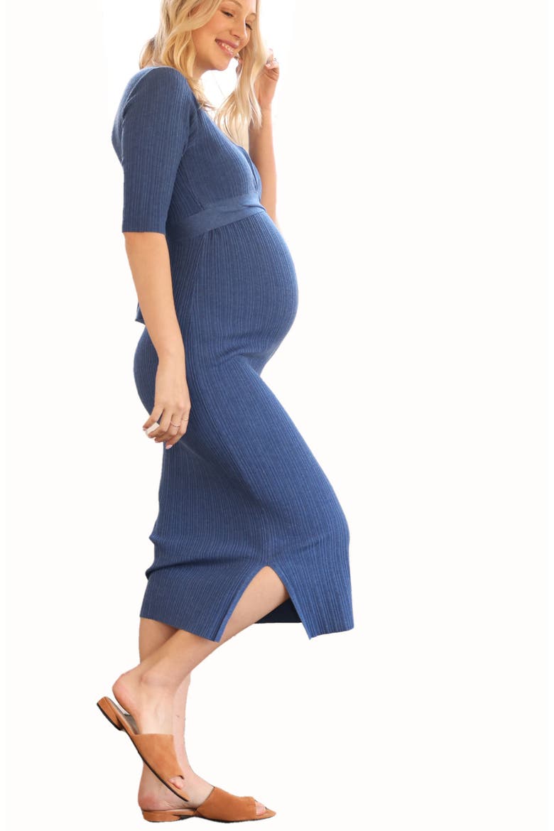 Maternity/Nursing Knit Dress, Alternate, color, DENIM BLUE