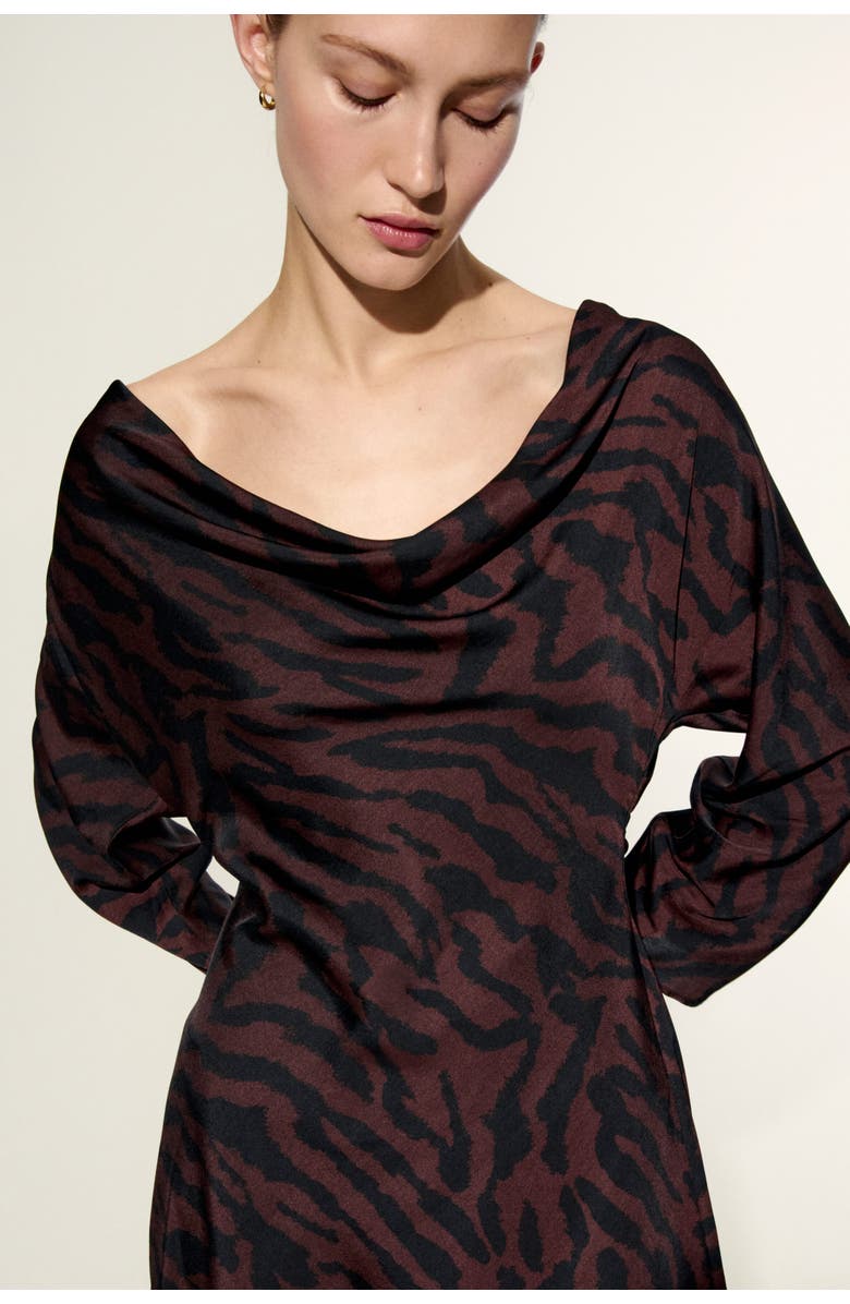 H&M Flared-skirt Cowl-neck Dress, Alternate, color, Dark Brown/Zebra Print