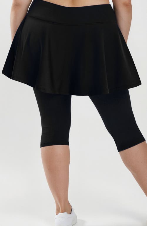 Calypsa Plus Size Flared Swim Skort With Capri Leggings In Black