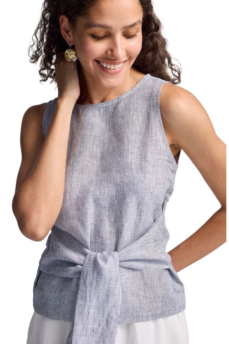Front-tie Top in Linen Stripes, Alternate, color, Pin Striped Linen