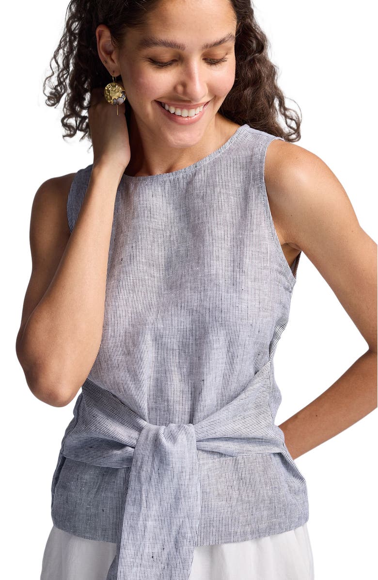 Reistor Womens Front-tie Top in Linen Stripes XX Large, Alternate, color, Pin Striped Linen