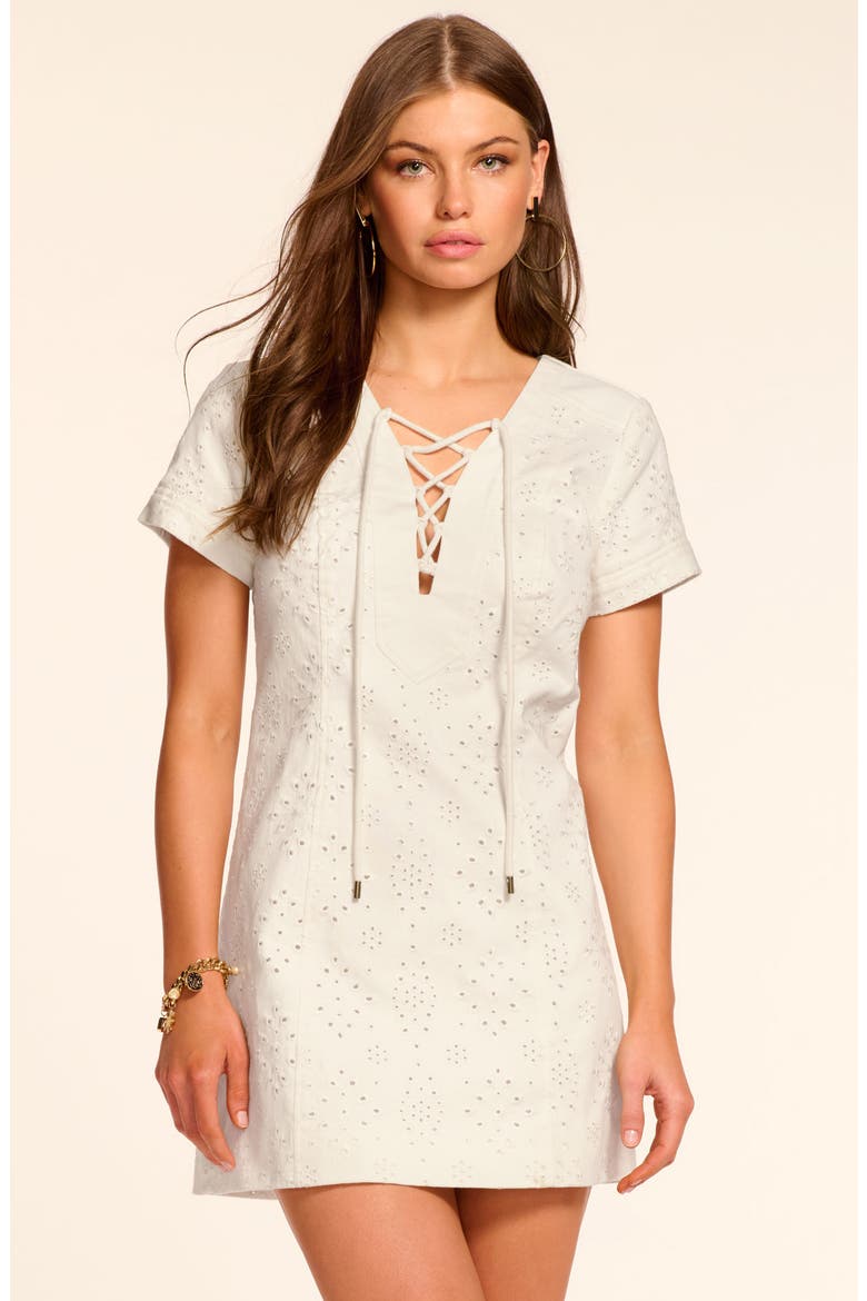 Ines Eyelet Denim Minidress, Alternate, color, WHITE EYELET