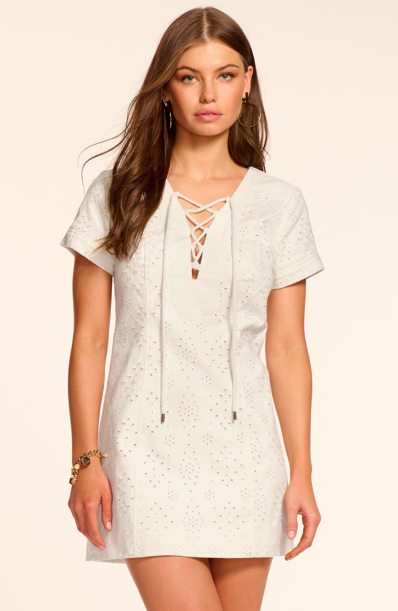 Ramy Brook Ines Eyelet Denim Minidress, Alternate, color, White Eyelet