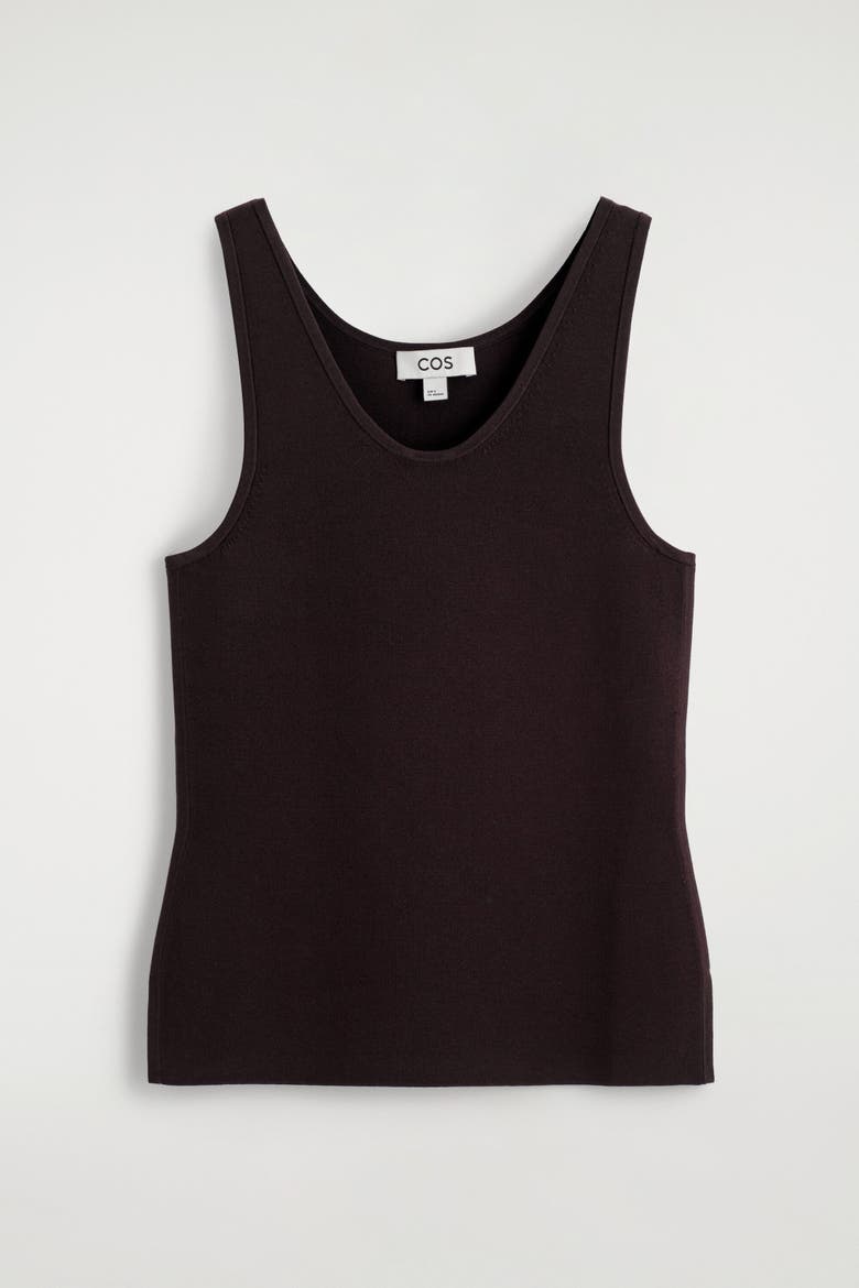 Knitted Scoop-Neck Tank Top, Alternate, color, BROWN