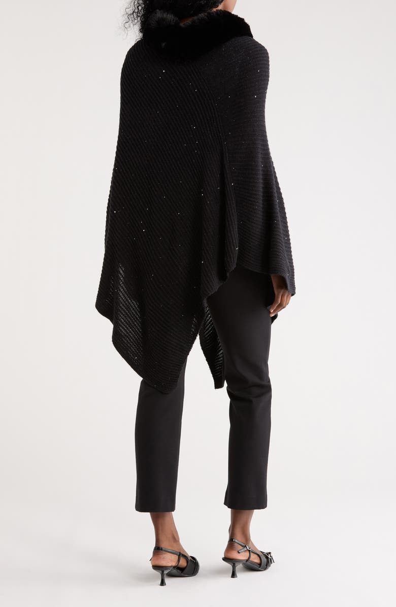Vince Camuto Faux Fur Trim Poncho, Alternate, color, Black