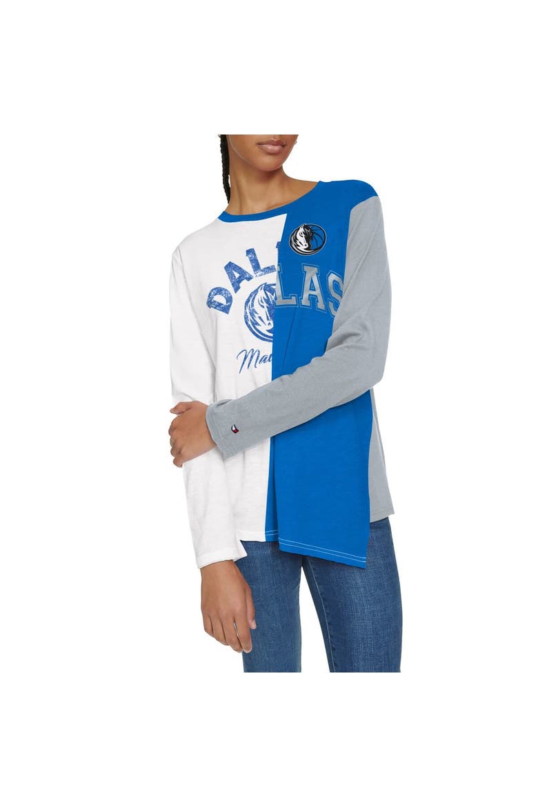 Women's Tommy Jeans White/Blue Dallas Mavericks Amelia Color Blocked Long Sleeve T-Shirt, Alternate, color, White