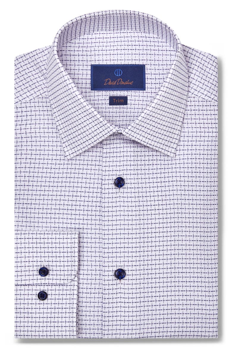 Trim Fit Dobby Dot Cotton Dress Shirt, Main, color, WHITE/ NAVY