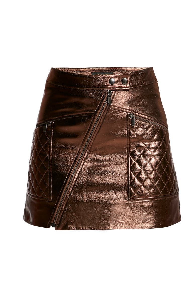 Elodie Upcycled Leather Skirt, Alternate, color, Bronze