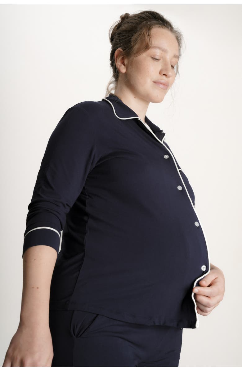 Nom Maternity Heart On My Sleeve Maternity Pajama Set, Alternate, color, Navy