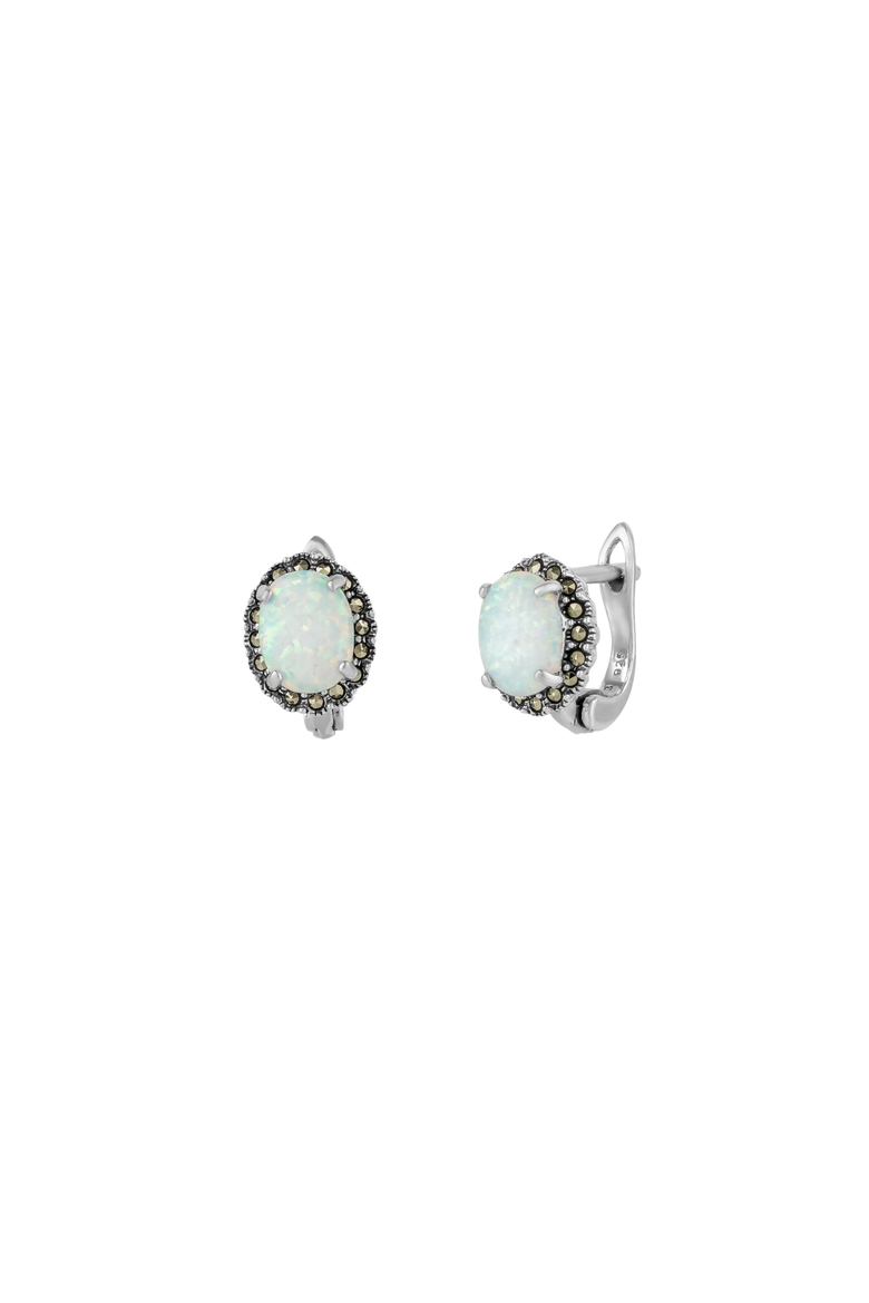 High Quality White Opal Earrings With Marcasite Gemstone, Main, color, Silver