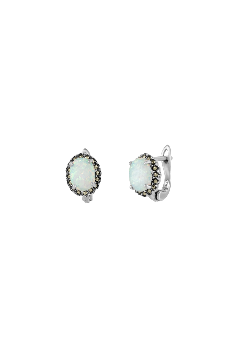 Spero London High Quality White Opal Earrings With Marcasite Gemstone, Main, color, Silver