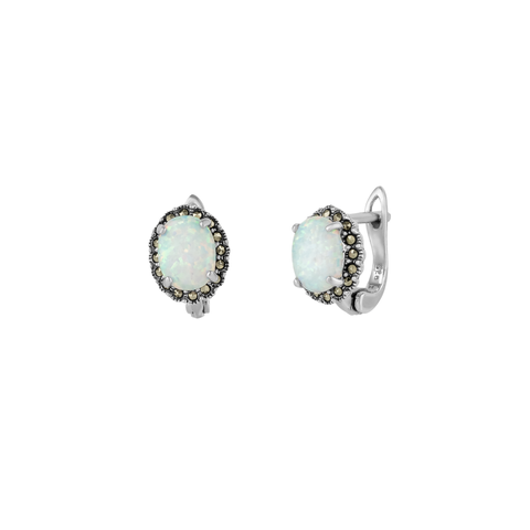 High Quality White Opal Earrings With Marcasite Gemstone