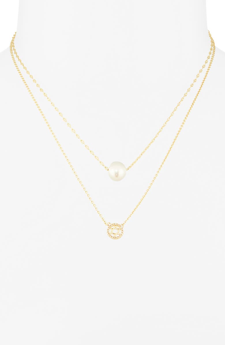 Chelsea28 Set of Two Demi Fine Star of David Necklaces, Alternate, color, White- Clear- Gold