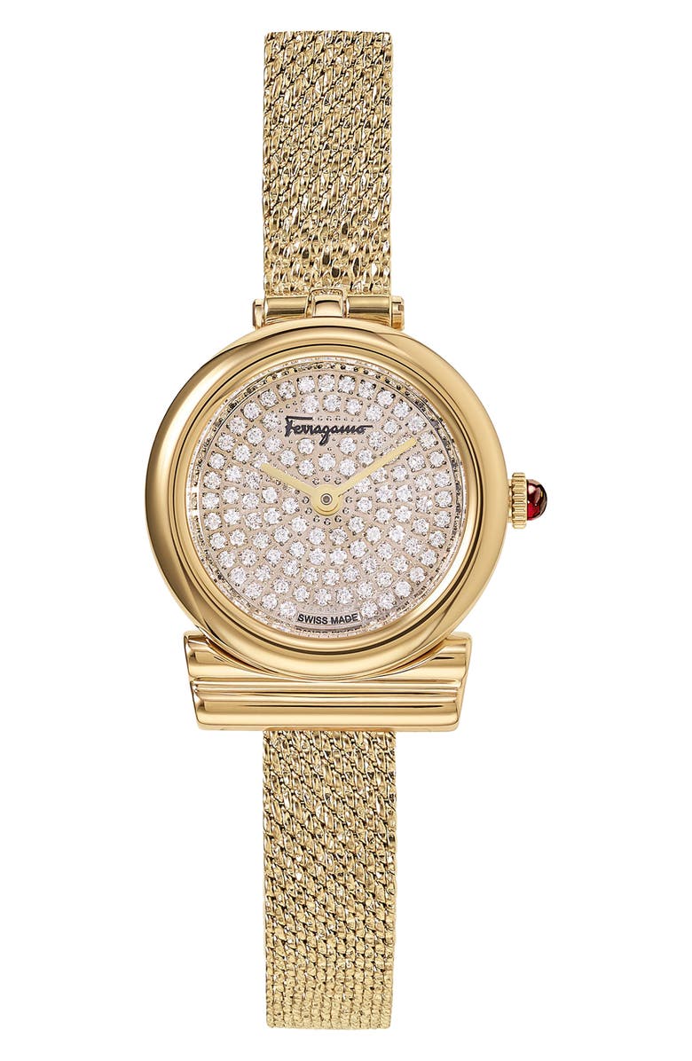 FERRAGAMO Gancini Holiday Diamond Pavé Bracelet Watch, 22mm, Main, color, 