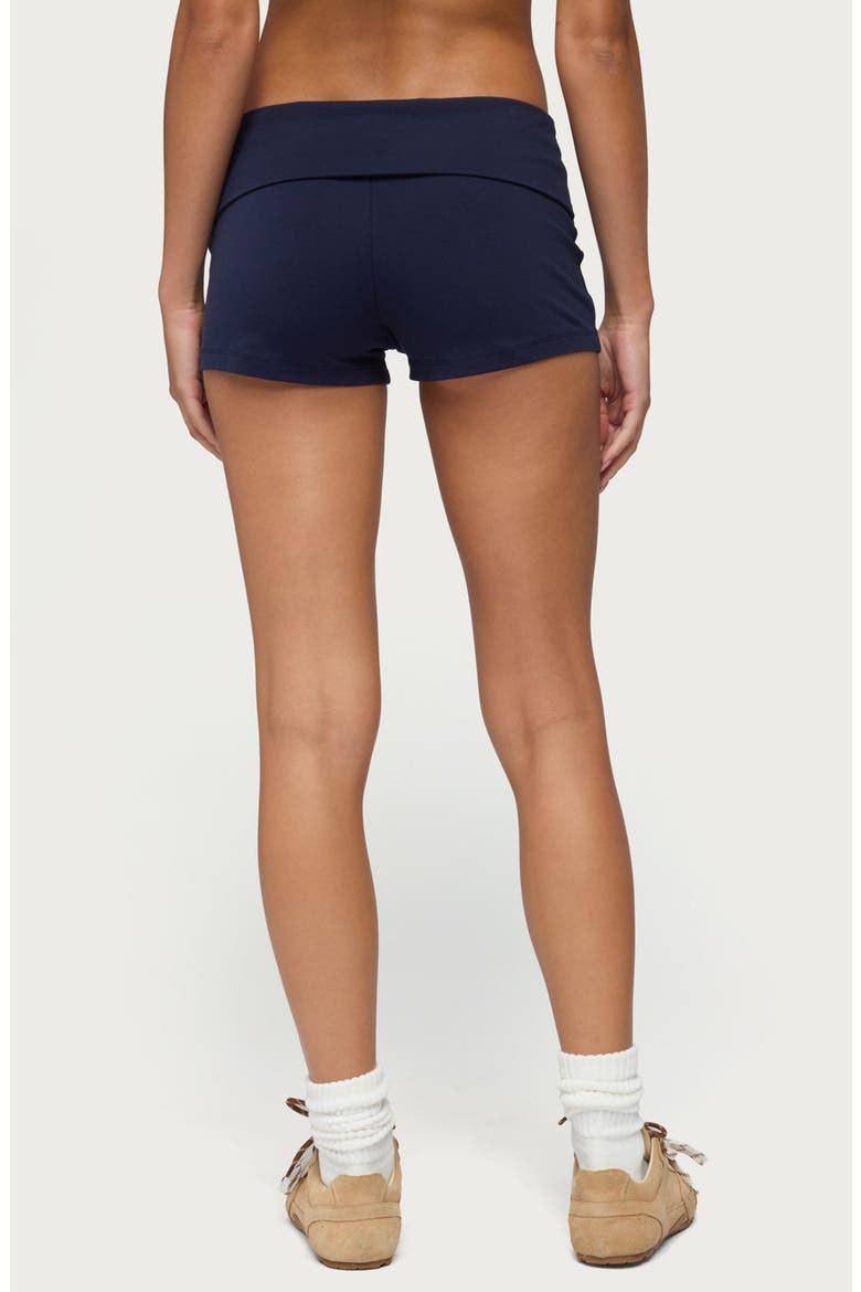 Marleaux Foldover Stretch Cotton Shorts, Alternate, color, NAVY