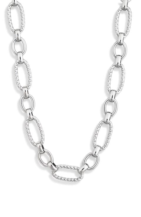 Stainless Steel Textured Link Necklace