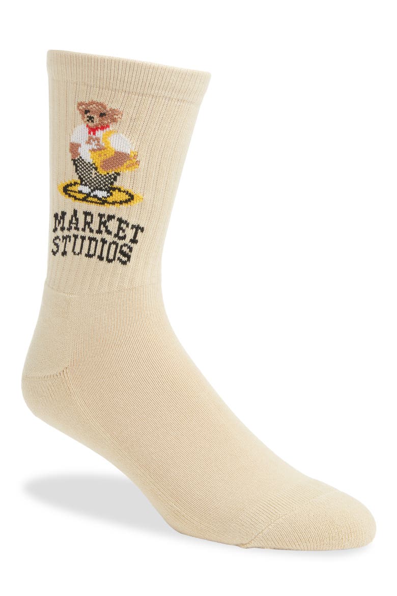 Bag Bear Crew Socks, Main, color, BEIGE