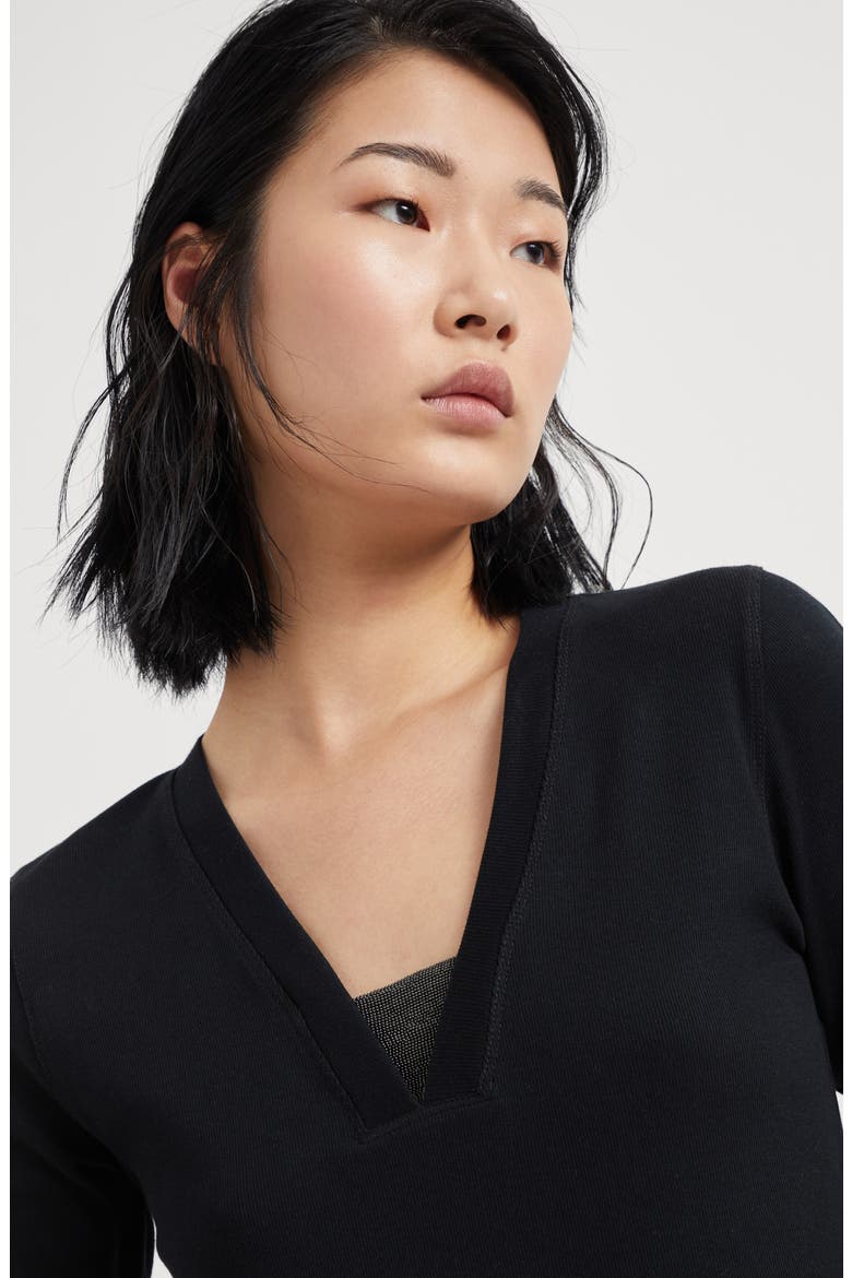 Ribbed jersey T-shirt, Alternate, color, Black