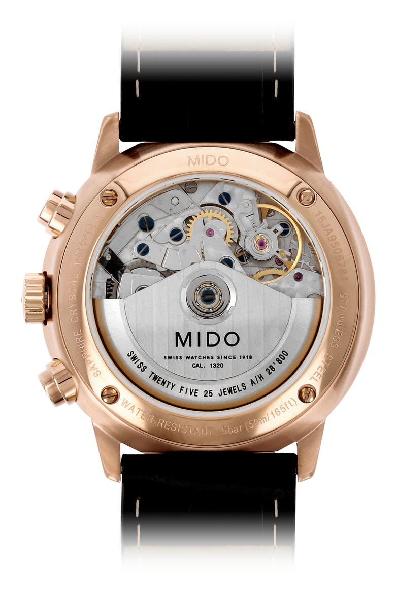 Commander Chronometer Leather Strap Watch, 42mm, Alternate, color, BLACK/ SILVER/ ROSE GOLD