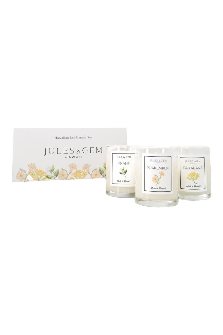 Hawaiian Lei Set of 3 Candles, Main, color, WHITE