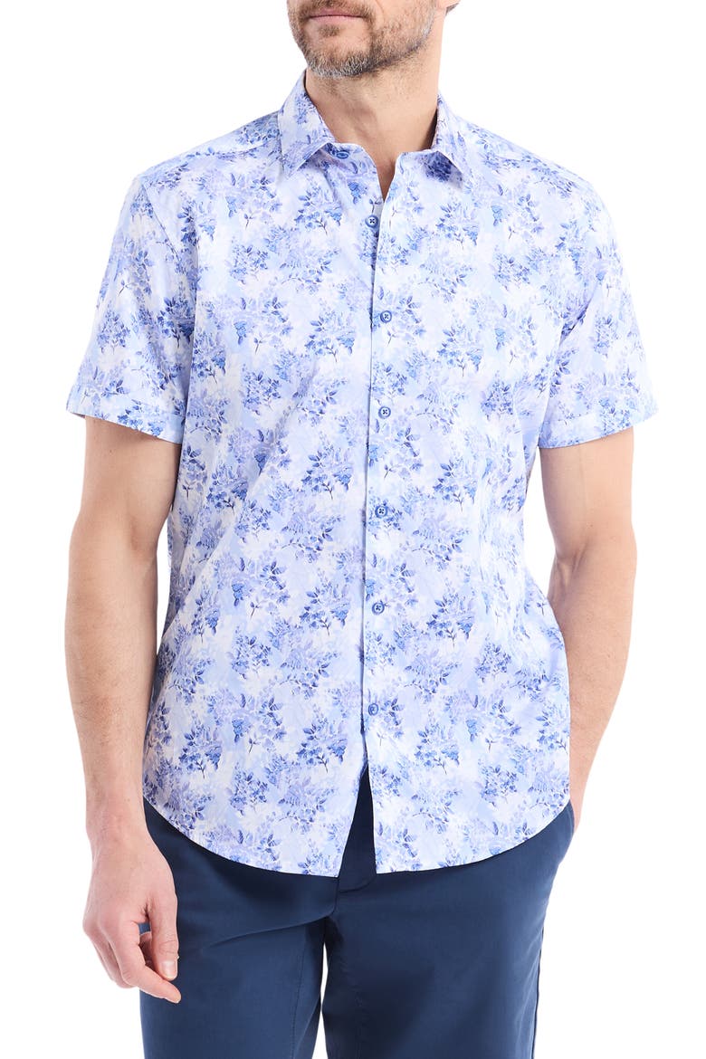 Earlston Short Sleeve Cotton Button-Up Shirt, Main, color, LIGHT BLUE