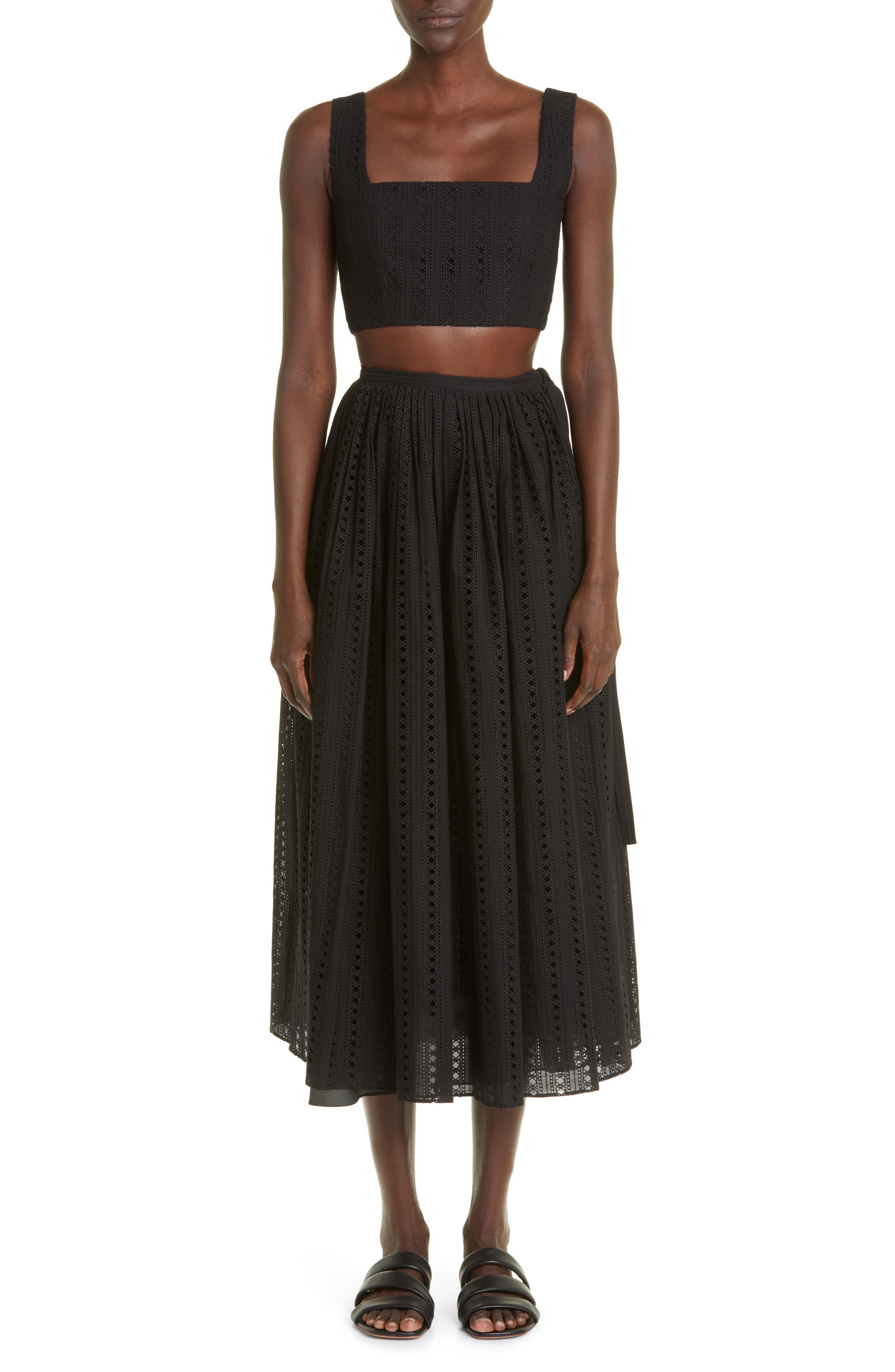 Embroidered Eyelet Cotton Crop Top - image 2
