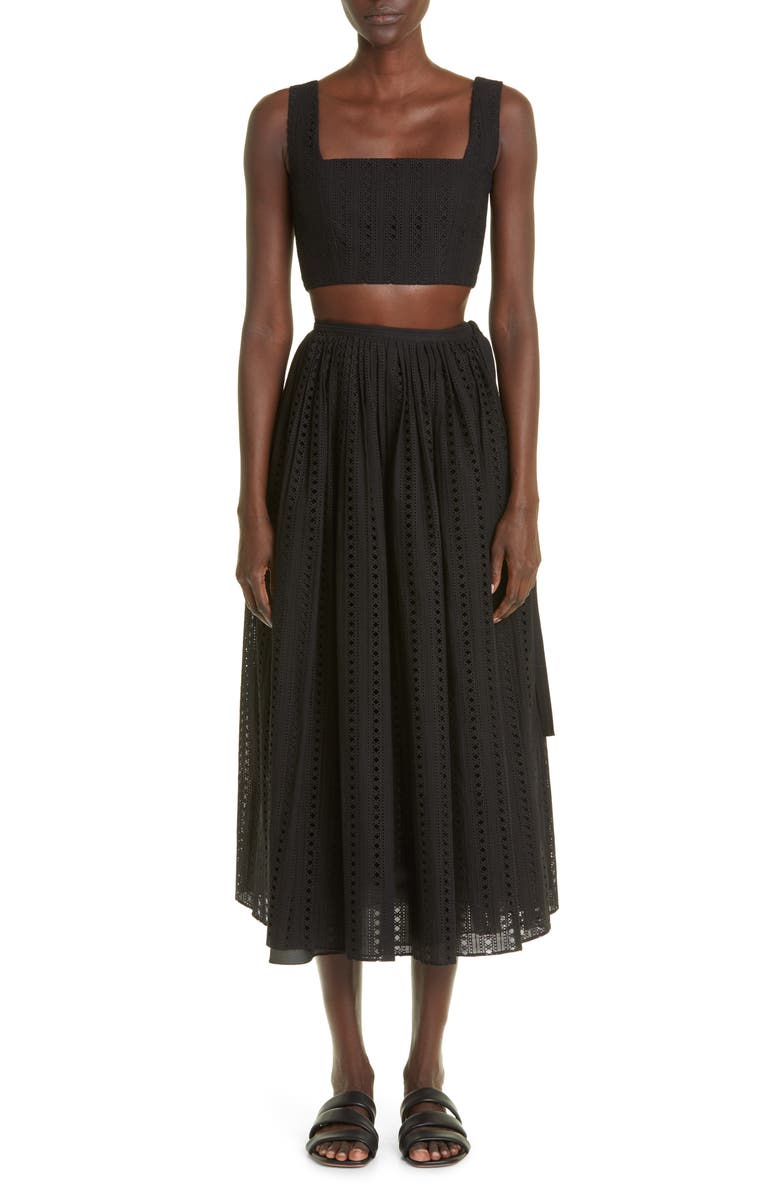 Adam Lippes Embroidered Eyelet Cotton Crop Top, Alternate, color, Black