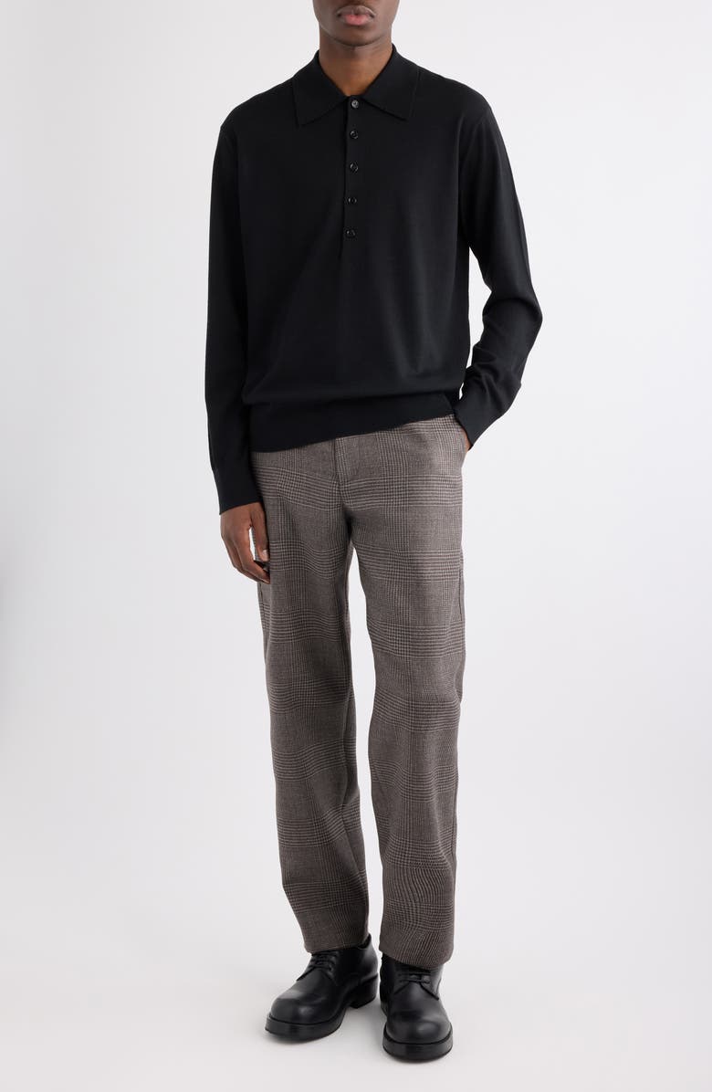 Dries Van Noten Muano Merino Wool Polo Sweater, Alternate, color, Black