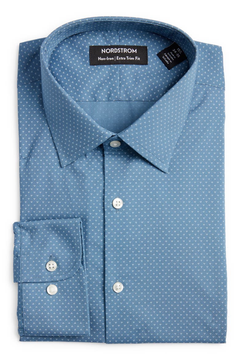 Extra Trim Fit Neat Non-Iron Cotton Dress Shirt, Alternate, color, BLUE CAPTAIN LUXE TRIDOTS