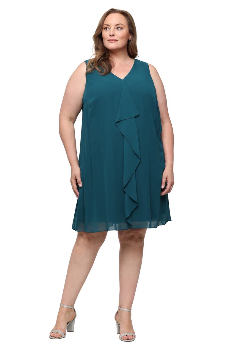 Chiffon Sleeveless Dress with Beaded Jacket, Alternate, color, MALLARD