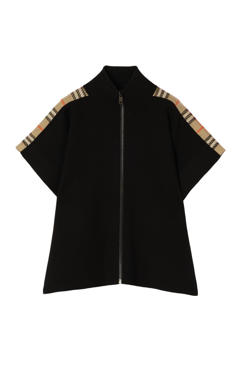 Girls' Check Trim Wool Cape, Main, color, Black