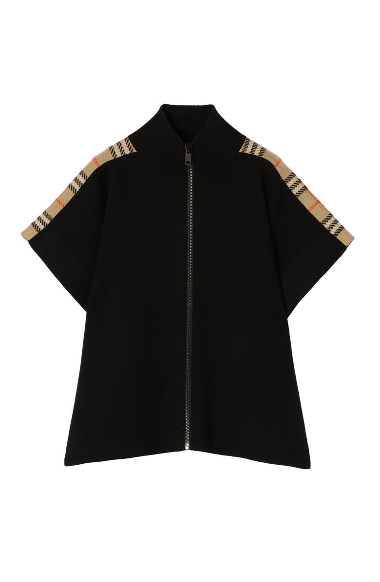 Burberry Check Trim Wool Cape, Main, color, Black