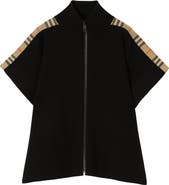 Burberry Check Trim Wool Cape