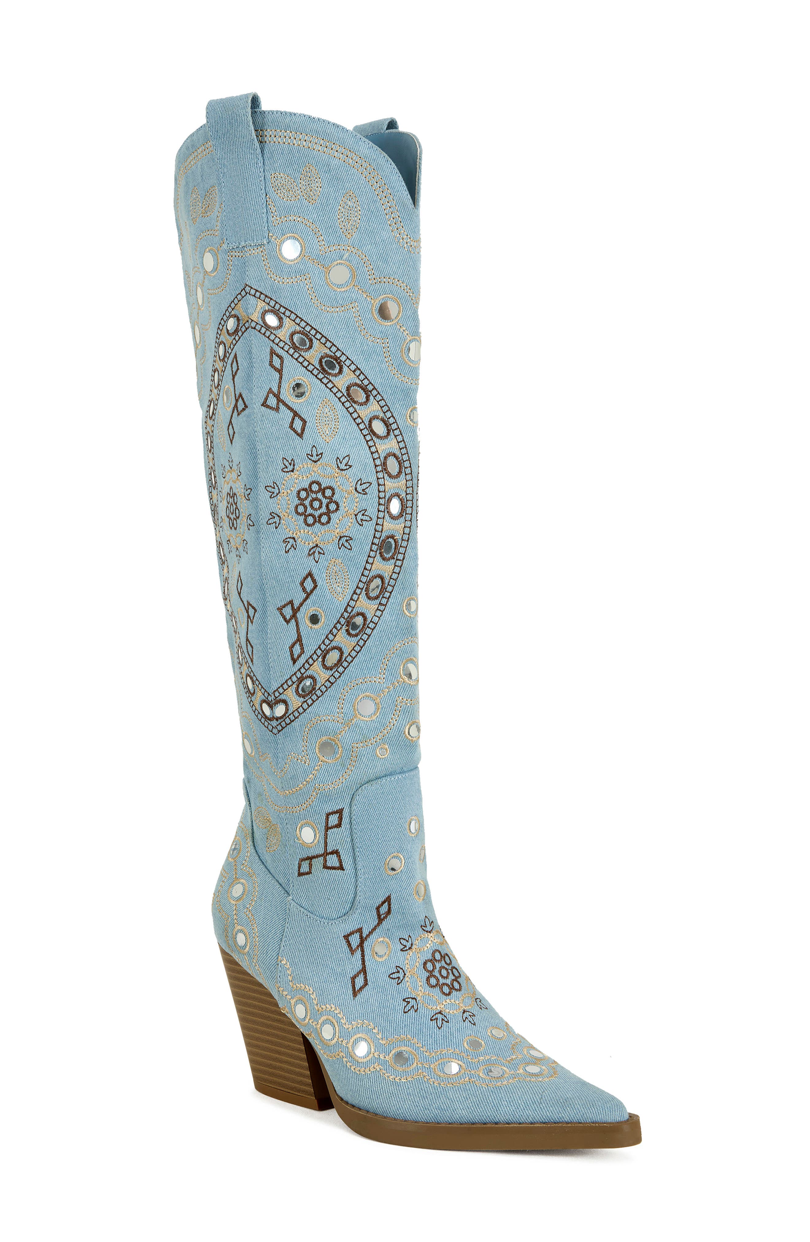 Azalea Wang Aamina Over The Knee Western Boot In Blue