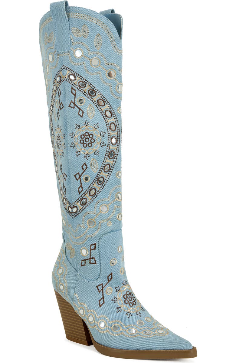 AZALEA WANG Aamina Over the Knee Western Boot, Main, color, Denim