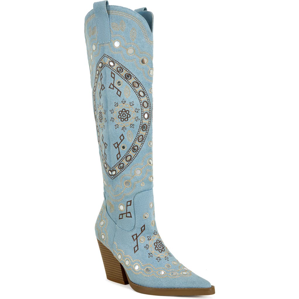 Azalea Wang Aamina Over The Knee Western Boot In Blue