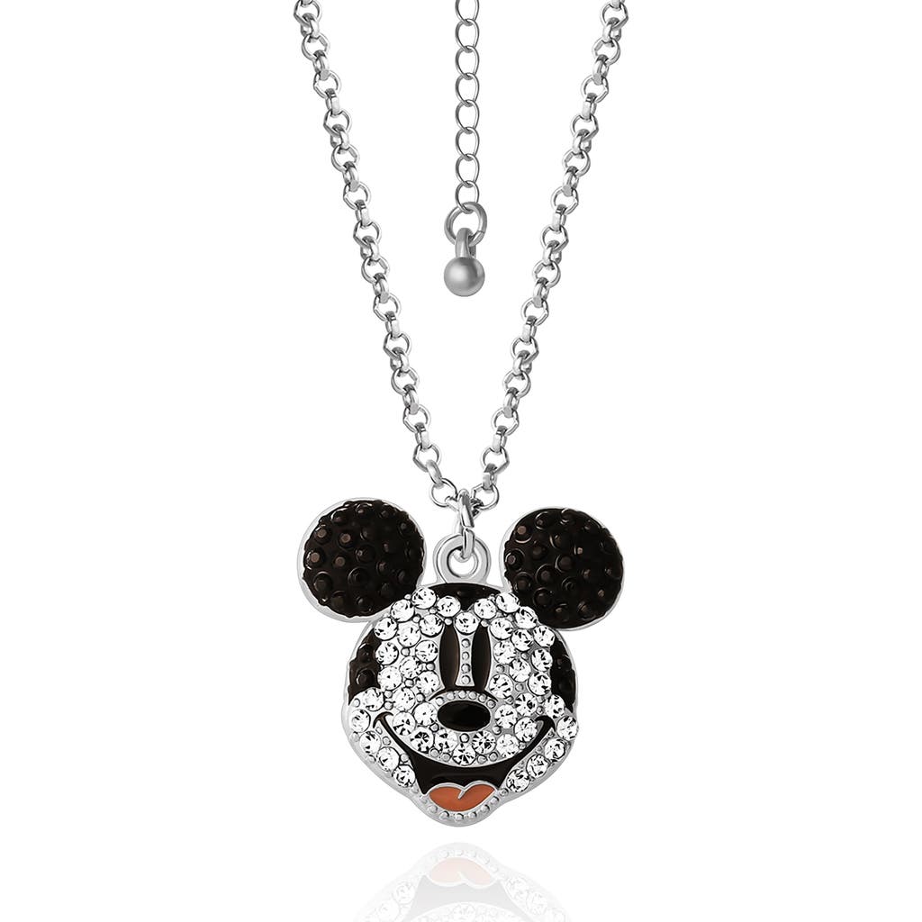 Disney Mickey Mouse Necklace With Pave Crystals, 16"+3" In Metallic