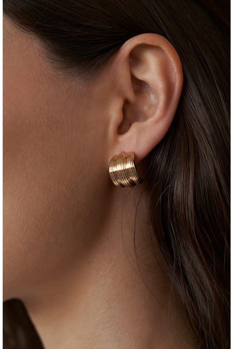 Small Elsa Shield Half Hoop Earrings, Alternate, color, GOLD