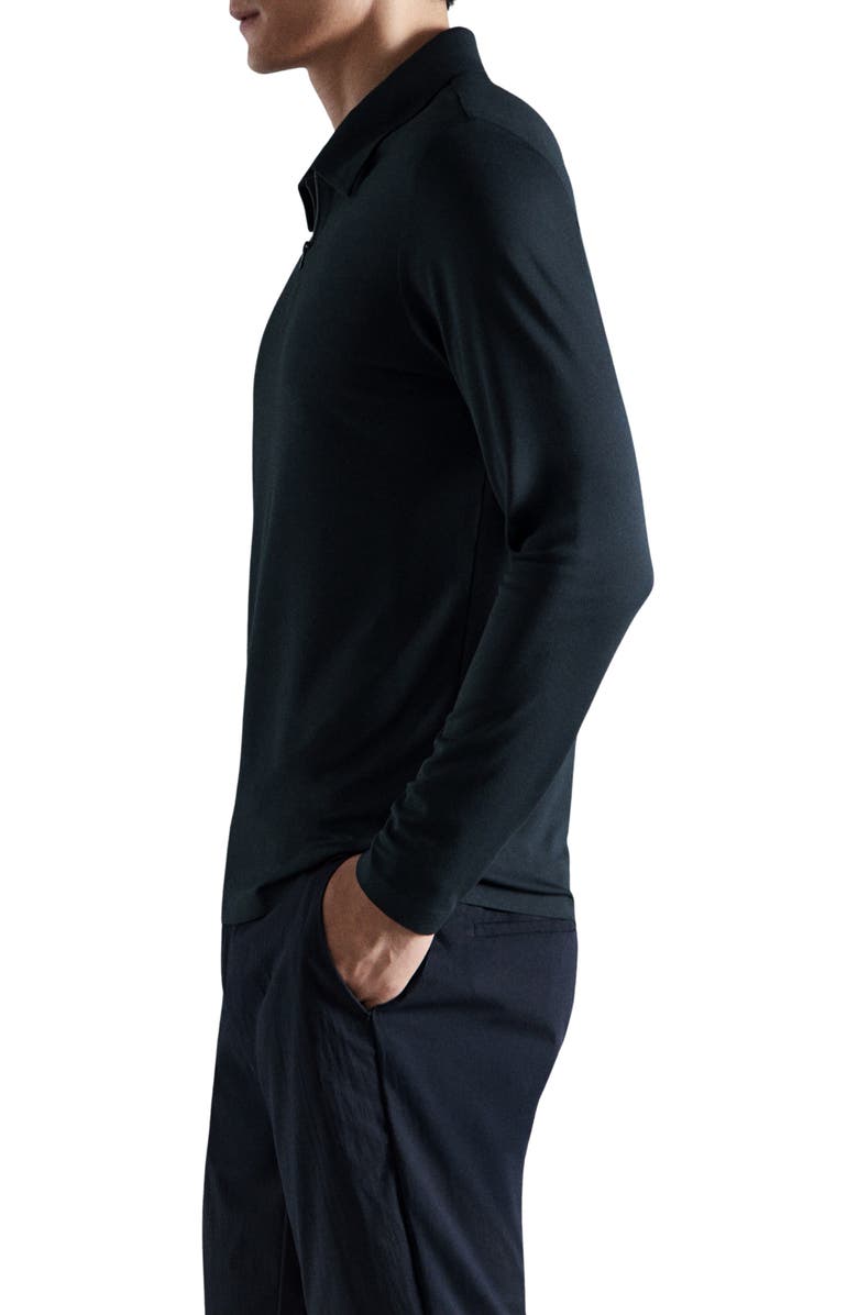 MANGO Comfort Stretch Long Sleeve Quarter Zip Polo, Alternate, color, Navy