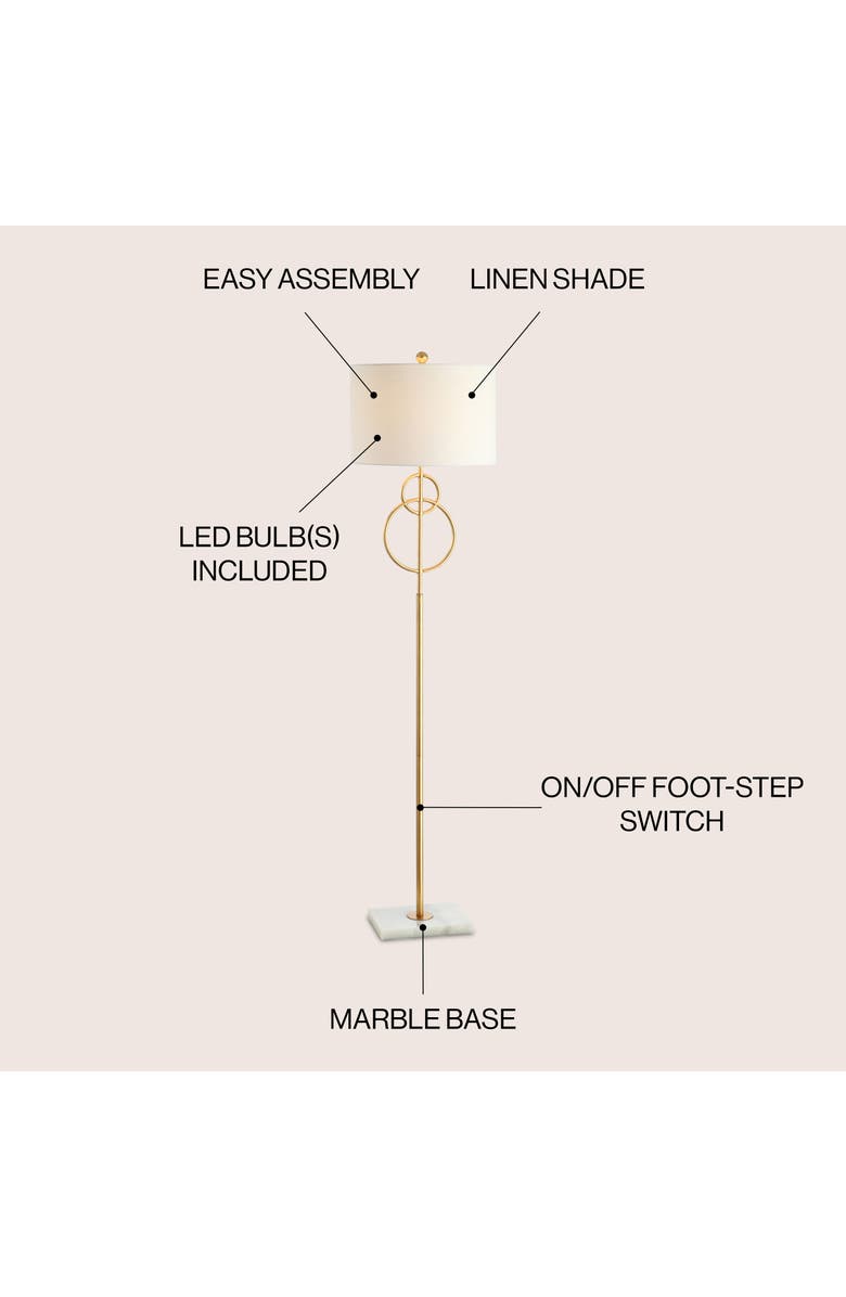 JONATHAN Y Haines Modern Circle Marble/Metal LED Floor Lamp, Alternate, color, Gold Leaf/White