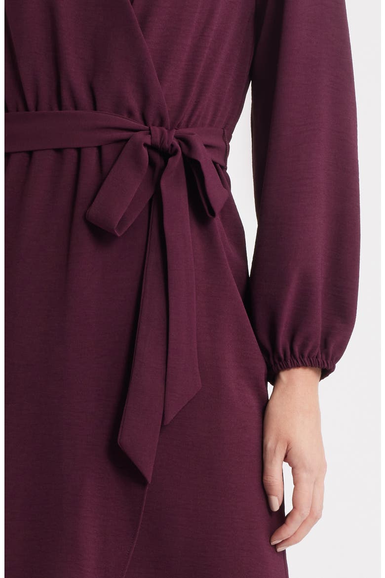 Long Sleeve Faux Wrap Midi Dress, Alternate, color, BORDEAUX