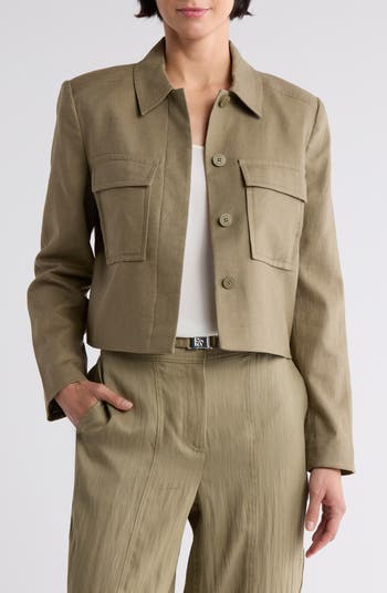 DONNA KARAN Utility Linen Blend Crop Jacket | Nordstromrack