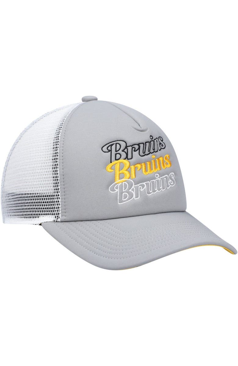 adidas Women's adidas Gray/White Boston Bruins Foam Trucker Snapback Hat, Alternate, color, Gray