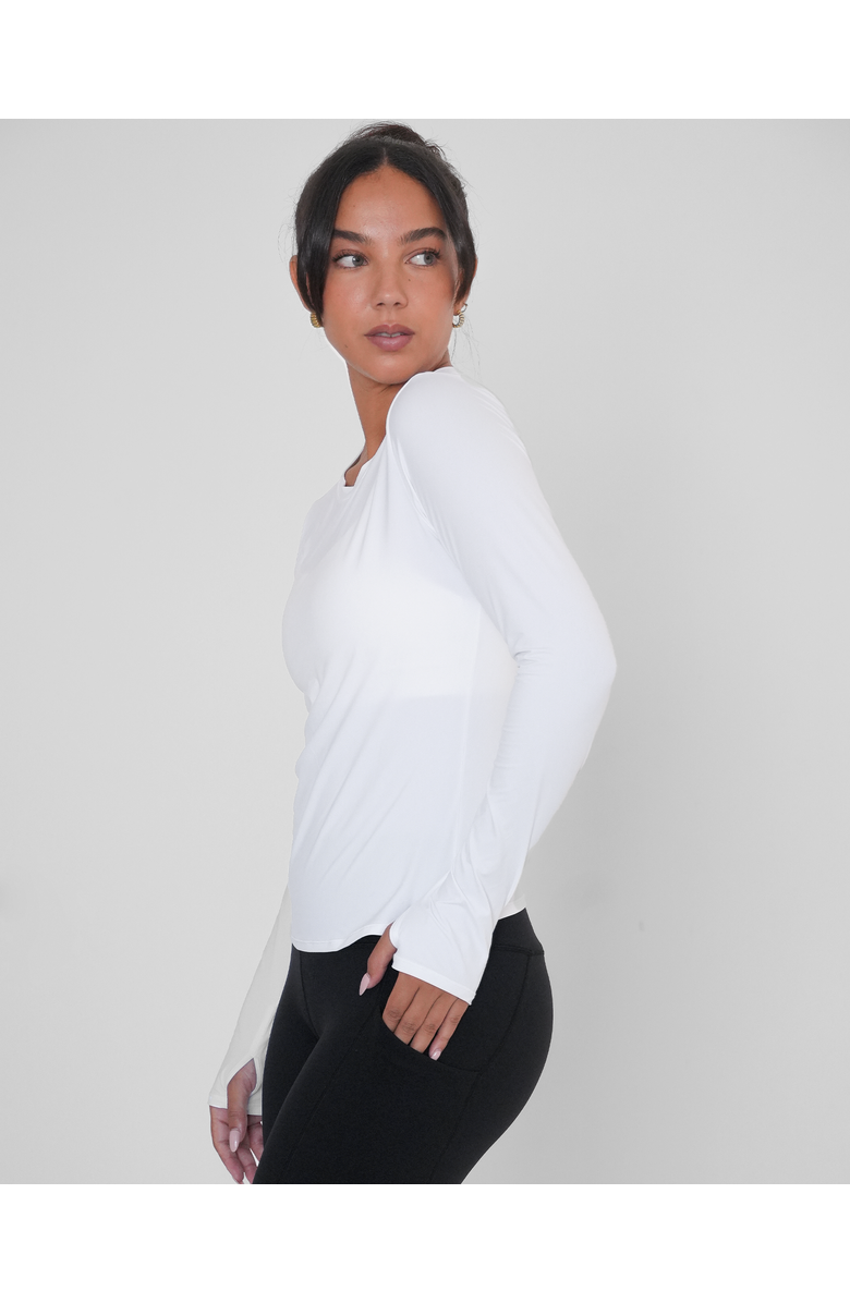 Rebody Active Raya Mid Length Compression Nylon Long Sleeve Top, Alternate, color, White