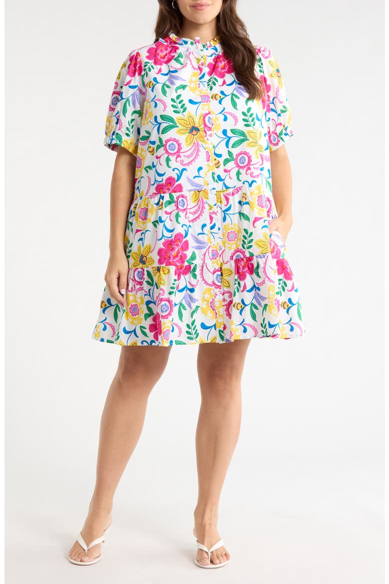 Kress Floral Domis Cotton Shift Minidress, Main, color, WHT-MUL