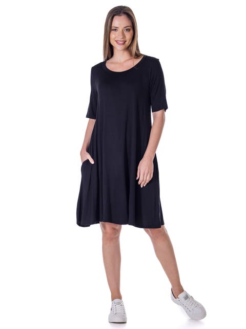 Scoop Neck Elbow Sleeve Knee Legth Dress