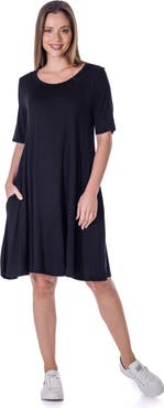 24seven Comfort Apparel Scoop Neck Elbow Sleeve Knee Legth Dress