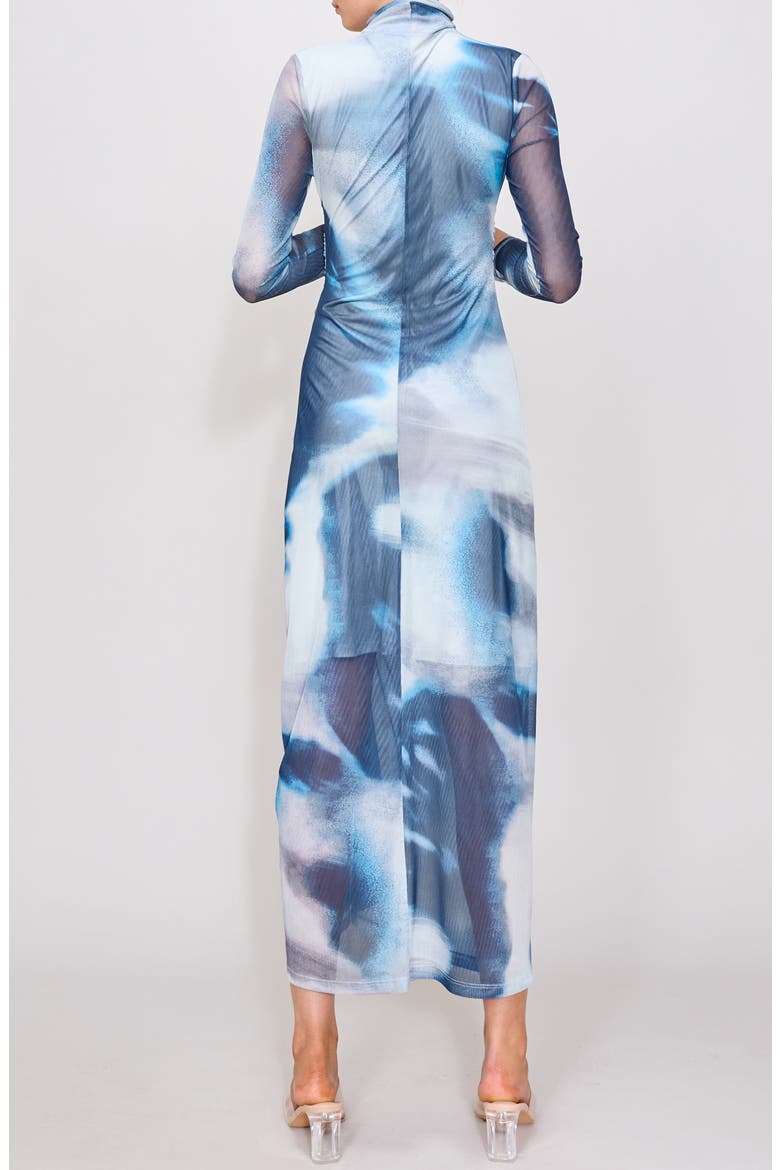 Abstract Print Long Sleeve Turtleneck Mesh Dress, Alternate, color, NAVY/ GREY